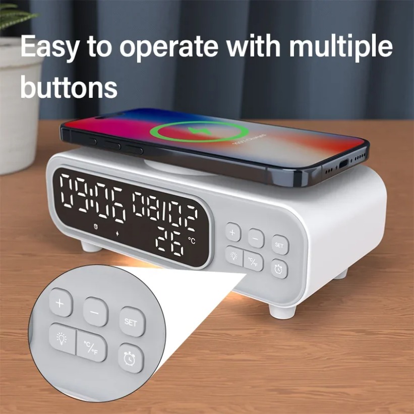 Wireless Charger Watch - Ładowarka Bezprzewodowa 15W Budzik LED Lampka